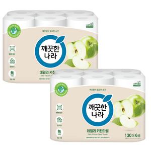 깨끗한나라 데일리 키친타올 그린패키지 130매 6롤x2팩
