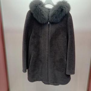 Latium HC06 폭스후드 집업 A리인 점퍼형 하프길이 양모코트 T2554ct01G