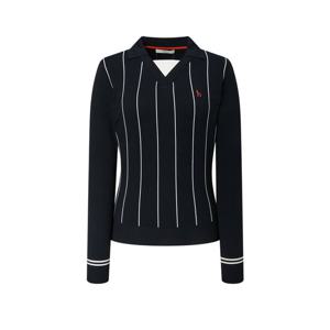 [헤지스골프][NEW]네이비 여성 핀스트라이프 오픈 카라 니트 (HWSW5C615N3)