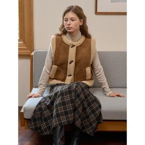 [올리브데올리브]페이크 FUR 트리밍 스웨이드 무스탕 조끼 OW5WVA90