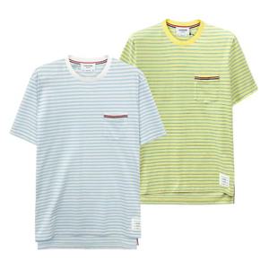 톰브라운 스트라이프 반팔 티셔츠 블루 옐로우 MJS205A 452 308