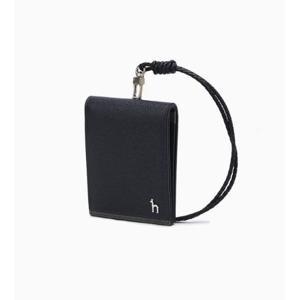 [헤지스ACC] 네이비 라인배색 소가죽 폴더형 목걸이 카드지갑 HJHO6E032N3