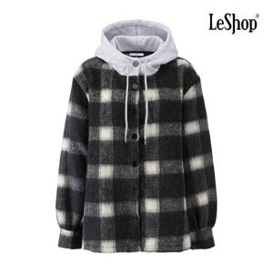 [르샵]배색 후드 체크 버튼 모직 셔츠형 점퍼 BPCJP007A