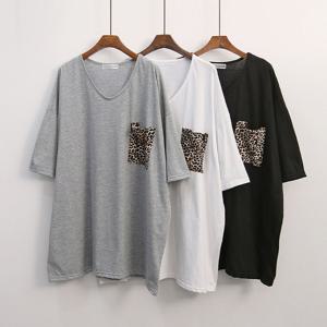 나야홍 / 빅사이즈티 G451L601 레오파드포켓7부면티 NO