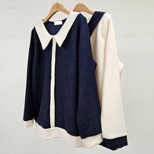 나야홍 / 빅사이즈티 T540L601 부티카라배색단추긴팔티 BS