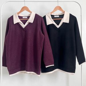 나야홍 / 빅사이즈티 V926L512 오픈카라넥기모티셔츠 BS