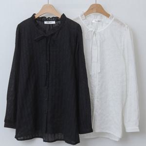 나야홍 / 빅사이즈블라우스 V957L601 리본타이펀칭블라우스 WB