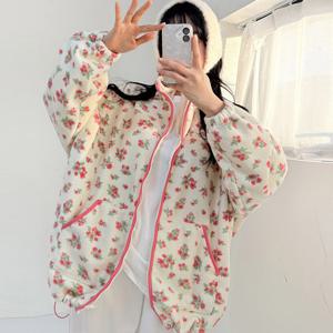 나야홍 / 빅사이즈 601 컬러플라워집업후리스 DPOV950