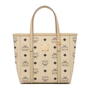 엠씨엠 베이지 블랙 로고 토트백 ZZMWPAATN04 I8