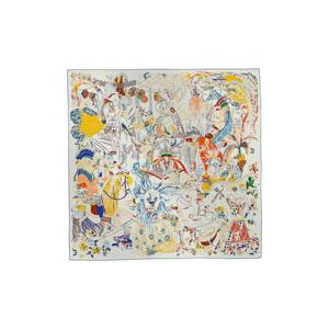 에르메스 에밀리 에 우네 뉘 스카프 90 블랑 블루 진 H004162S08