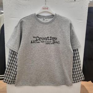 소이 HC22 체크 소매 배색 레이어드티 26S3408