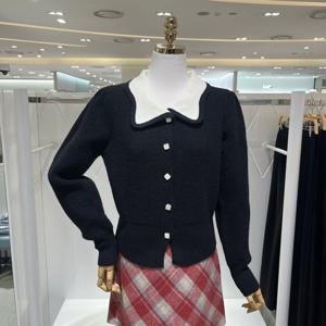 [밸리걸] 배색 카라 숏 니트 가디건 491479