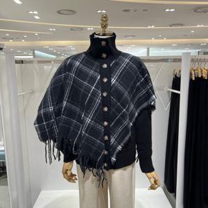 [밸리걸] 체크 숄 레이어드 니트 가디건 493319