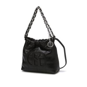 [H20크링클] H패치 블랙 레더 퀼팅 실버체인 호보 숄더백 S HIBA6E543SV