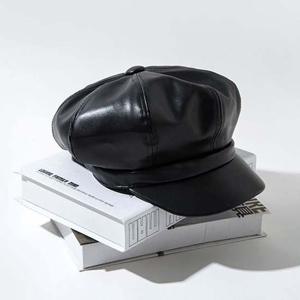 가죽 레더 팔각모 뉴보이스캡 헌팅캡 (블랙)