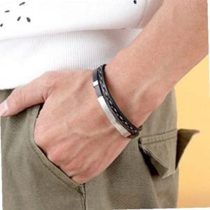 실버 액세서리 가죽 아돌프 포인트 팔찌 두줄 남자 여