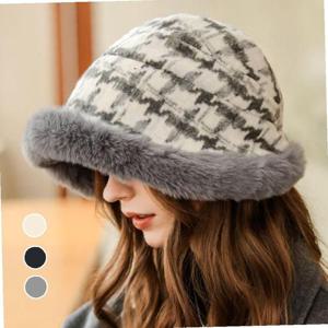 (KN293) 체크 퍼 버킷햇 털모자 겨울모자 보닛햇