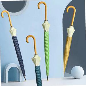 예쁜 투톤 더블 컬러 나무 손잡이 튼튼한 자동 장우산