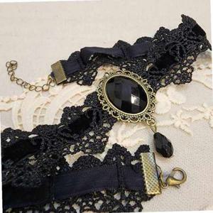 목걸이 초커 블랙 메탈 벨벳 북유럽 레이스 보석