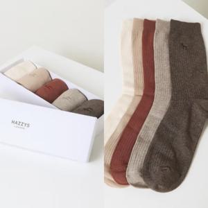 [헤지스] 퍼피자수 골지 장목 남성양말 5종 세트 HJSS5F501WT