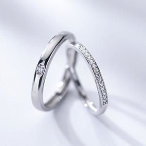 에르모사제이 R067 실버 925 깔끔 큐빅 커플 우정 오픈 링 반지