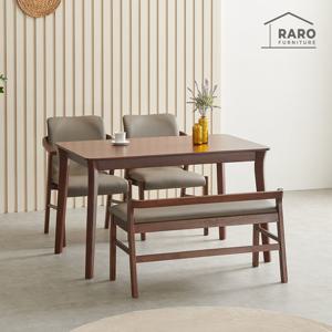 라로퍼니처 위니 1250 고무나무 원목 4인 식탁 세트 (식탁+의자2+벤치1)