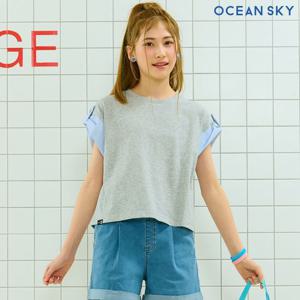 [오션스카이]여아 스트라이프 롤업 반팔 티셔츠-DBJG5952E0B