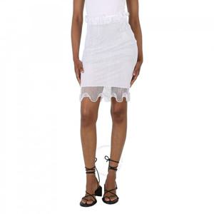 버버리 여성용 옵틱 화이트 러플 디테일 피쉬넷 펜슬 스커트 4567757