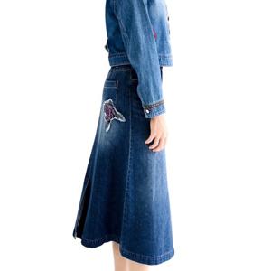 [비꼴리끄(여성)]데님 자수 A라인 스커트 B244DK2030