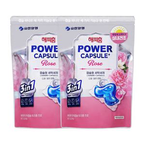 [유한락스]해피홈 파워캡슐 트리플 세탁세제 로즈향 32입 x2