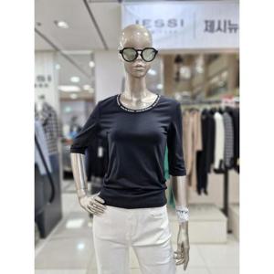 제시뉴욕 세이브존04 로고넥 5부소매 면스판 티셔츠 BEM5TZ5220KO