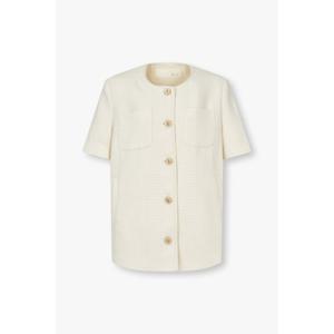 지컷 (7255210104) 라운드넥 트위드 미디 자켓