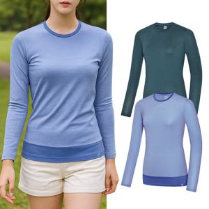 콜핑 여성 하이쿨 스트라이프 배색 등산 긴팔 라운드 티셔츠 KSC041RT2W