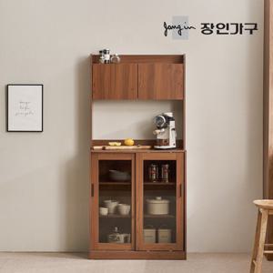 장인가구 아망드 슬라이딩 800 유리 주방 수납장 홈카페장 상부장세트