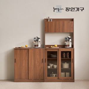 장인가구 아망드 슬라이딩 유리 주방 수납장 그릇장 상부장세트 1600 B