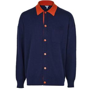 25 FW 로에베 남성 Polo cardigan in wool navy blue orange LOE9NAQXNAV1T1AA00 TP859633905
