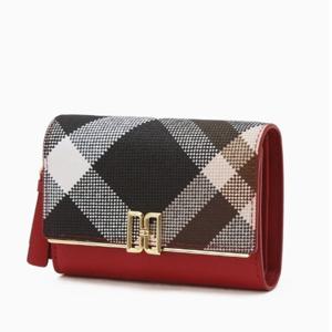 [닥스] 레드 체크 소가죽 반지갑 DCWA5F362R2