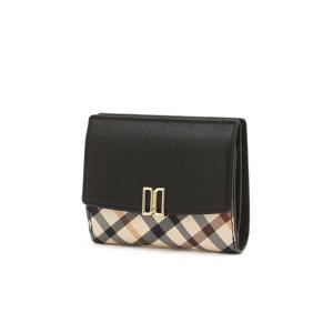 [닥스핸드백] 빅토리아 블랙 체크 배색 가죽 반지갑 DCWA5F458BK