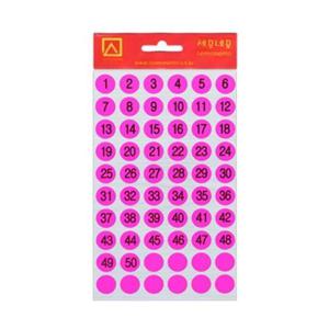 자재 (세모네모) 1000 견출지(형광원형숫자) 10-307FP 7매 분홍/지름12