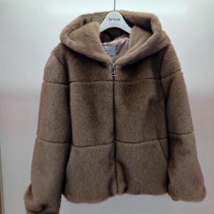 Latium HC06 숏짧은 밑단스트링 블록 페이크퍼 밍크 후드 점퍼형 쟈켓 T2554jk04B