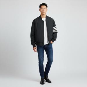 클리어런스 톰브라운 4바 스트라이프 트윌 오버사이즈 패딩 블루종 MJD103X 07259 015