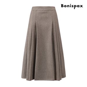 보니스팍스  울 블렌딩 핀턱 플레어 롱 스커트 XPCSK002M0