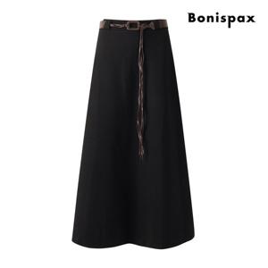 보니스팍스  벨티드 롱 플레어 기모 스커트 XPCSK006M0