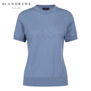 [세인트앤드류스] 여성 백 리본 별 심볼 반팔 니트 821E3SR181_BL