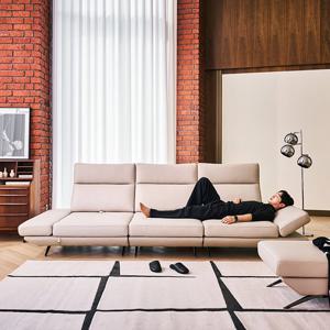 [다우닝] 프리움 4인 스윙 전체 통가죽 소파+스툴