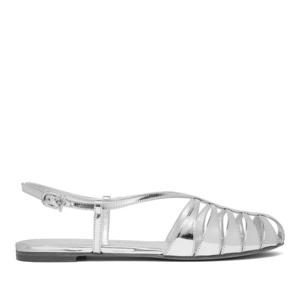 페라가모 실버 가죽 슬링백 플랫 샌들 790121 01K978002