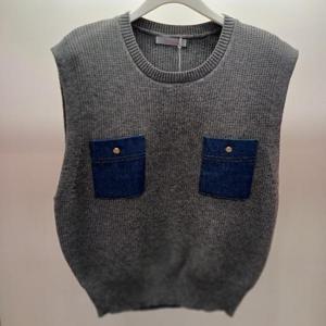 Latium HC06 데님 주머니 세로골 뜨개 느낌 라운드 니트조끼 T2613vt01G