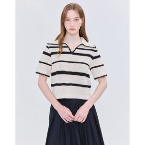 질스튜어트 뉴욕 여성 25SS 아이보리 스트라이프 린넨혼방 반팔니트 WJSW5B834IV