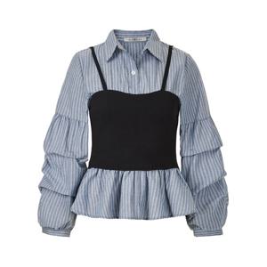 [포커스]뷔스티에 배색 핀턱 블라우스 PBBF6S1BL5091