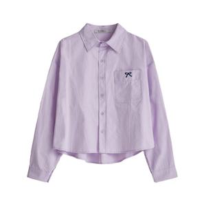 [포커스]리본 자수 셔츠 카라 크롭 블라우스 PBBF6S1BL5041